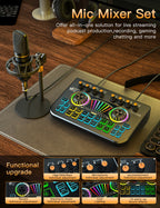 Microphone Mixer Bundle Kit for Podcast Recording Studio – Audio Mixer with Mic Stand, Sound Card, Streaming & Karaoke Setup for PC Phone Gaming