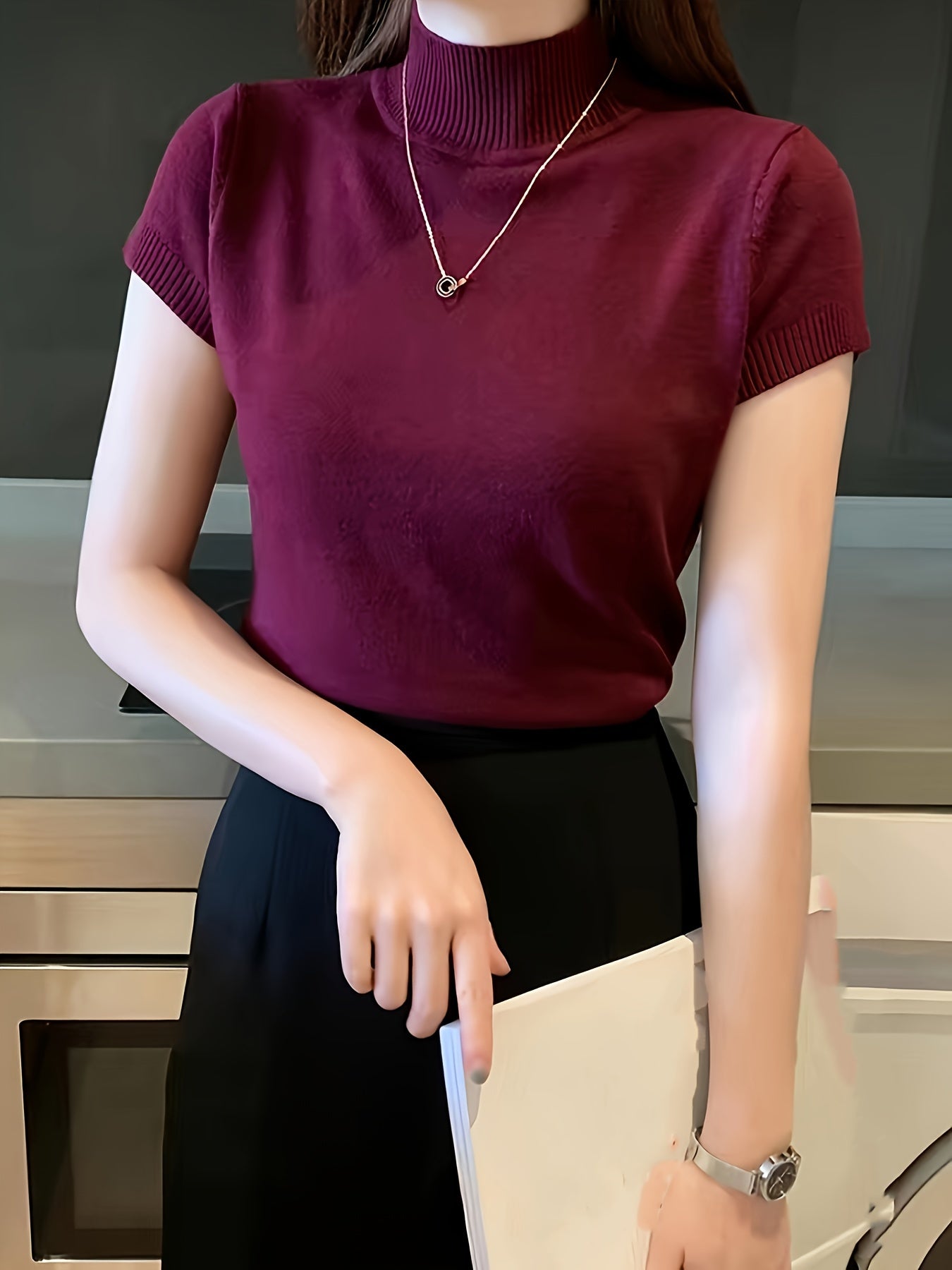 Women's Ice Fiber Half-High Collar Short Sleeve Pullover | Lightweight Cooling Thin Knit Top Versatile Summer Casual Wear