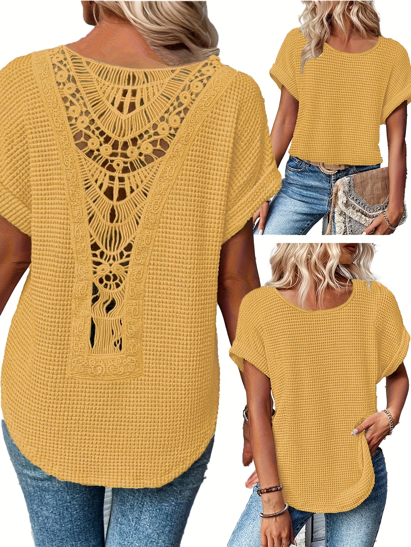 Lace Patchwork Round Neck Short Sleeve T-Shirt Women Summer Casual Flowy Top Peacock Blue Khaki Black White S M L XL XXL