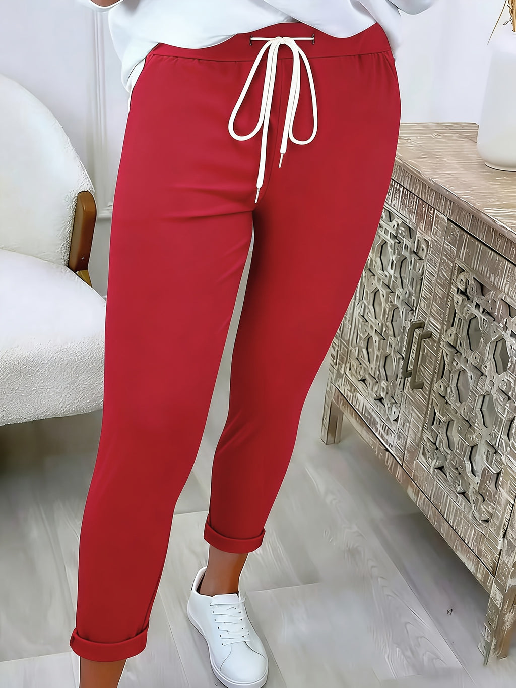 Women's Drawstring Casual Pants Elastic Waist Loose Fit Trousers Lightweight Stretch Soft Fabric Ladies Fashion Bottoms S-XXL Multiple Colors