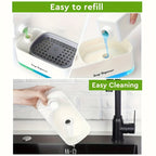 2-in-1 Soap Dispenser with Built-In Sponge Holder for Kitchen Sink – Countertop Pump Dispenser for Hand & Dish Soap, Detergent Dispenser, Easy Refill, Ideal Kitchen Organizer