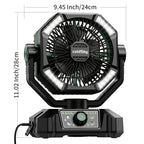 20000mAh Camping Fan with Dual Motor – Battery Operated Portable Fan with 4 LED Lantern Modes, 8 Speeds & Remote Control, Hanging Hook for Tent, Power Outages & Jobsite Use