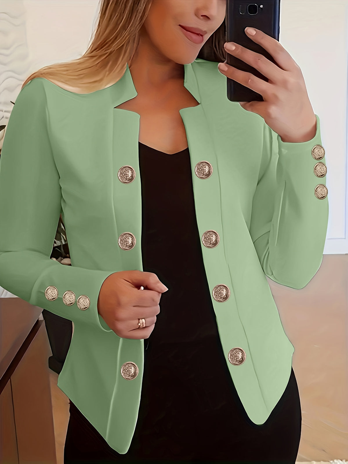 Women's Solid Color Long Sleeve Casual Jacket | Lapel Button Lightweight Stretch Blazer Coat for Spring Fall Everyday Outerwear
