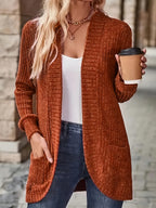 Women Open Front Cardigan Jacket with Pockets Long Sleeve Solid Color Casual Knit Coat Light Grey Black S M L XL Lightweight Layering Outerwear