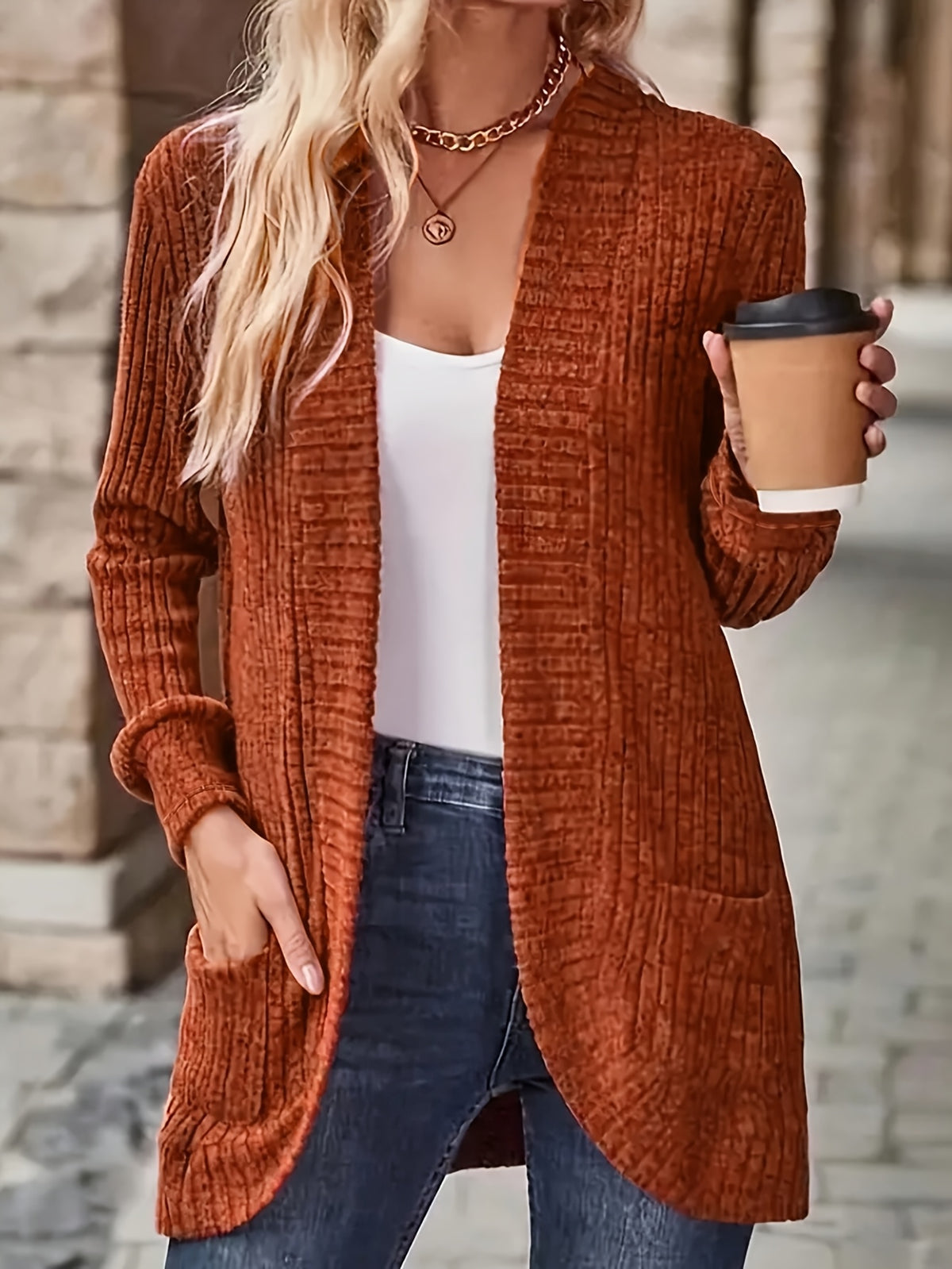 Women Open Front Cardigan Jacket with Pockets Long Sleeve Solid Color Casual Knit Coat Light Grey Black S M L XL Lightweight Layering Outerwear