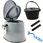 Portable Toilet for Adults Extra Large Indoor Outdoor Camping Commode with Detachable Inner Bucket & Removable Paper Holder – Lightweight Compact for Camping, RV, Boat, Van & Emergency Use (Gray/Black)