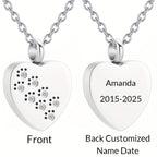 Personalized Pet Cremation Jewelry for Ashes - Custom Photo Urn Necklace with Paw Print Heart Pendant, Stainless Steel Memorial Locket for Dog & Cat Ashes, Includes Funnel Kit - Pet Loss Gift