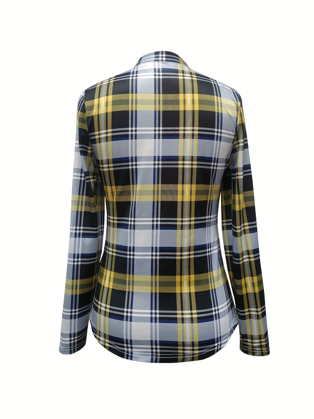 Women's V-Neck Plaid Long Sleeve Top Sexy Western Shirt Micro Stretch Blouse Spring Casual Regular Fit Trendy Outfit S M L XL XXL