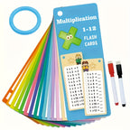 Multiplication Flash Cards 16pcs Reusable Writable Math Flashcards 1-12 Times Tables for Students Teachers Self-Assessment Dry Erase Markers Included Colorful Durable Math Learning Tool Christmas Gift