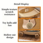 Natural Sisal Cat Scratcher Lounge Chair with Hanging Ball Toy – Solid Wood Curved Cat Bed Scratching Pad, Anti-Scratch Kitty Sofa, Furniture Protector for Indoor Cats