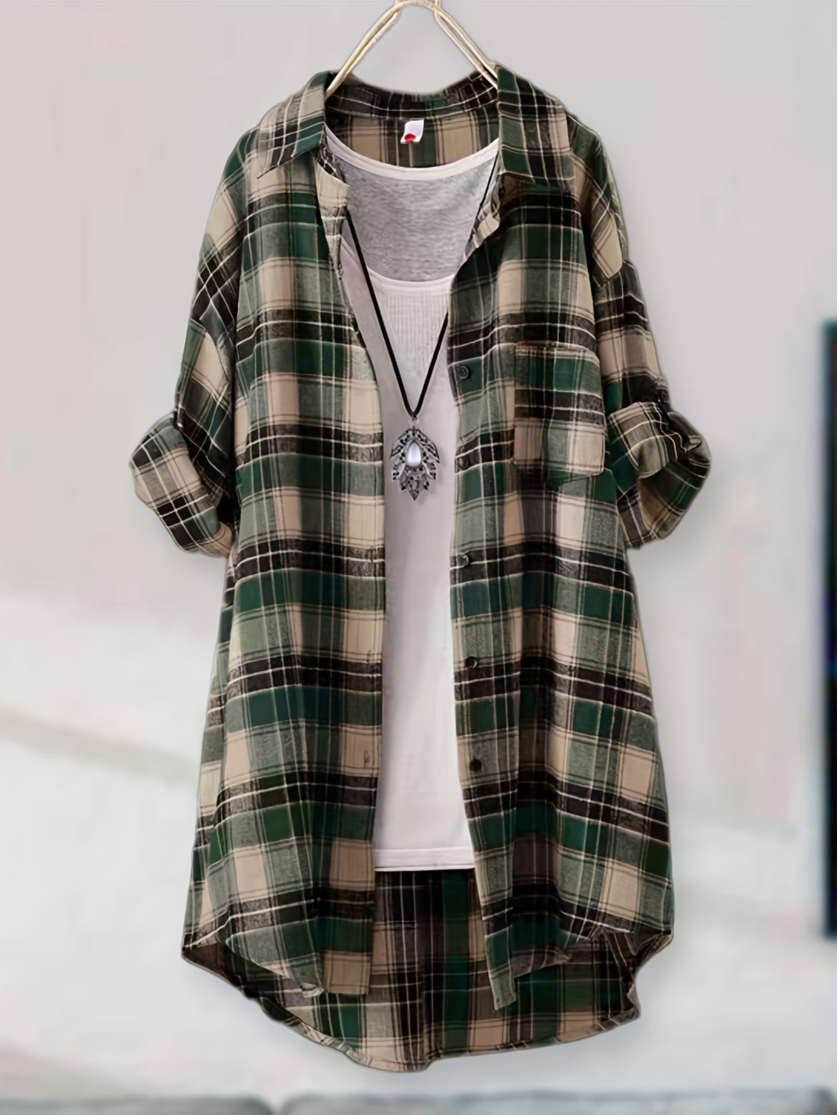 Casual Plaid Shirt for Men Women Mid-Length Loose Fit Button Down Flannel Shirt S M L XL XXL Multiple Colors