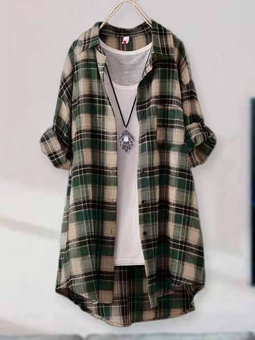 Casual Plaid Shirt for Men Women Mid-Length Loose Fit Button Down Flannel Shirt S M L XL XXL Multiple Colors