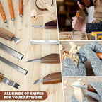 Wood Carving Knife Set PU Case 15-23 Piece Whittling Kit Chisel Hook Detail Geometric Knife Safety Gloves Leather Strop Basswood Block Art Craft Gift