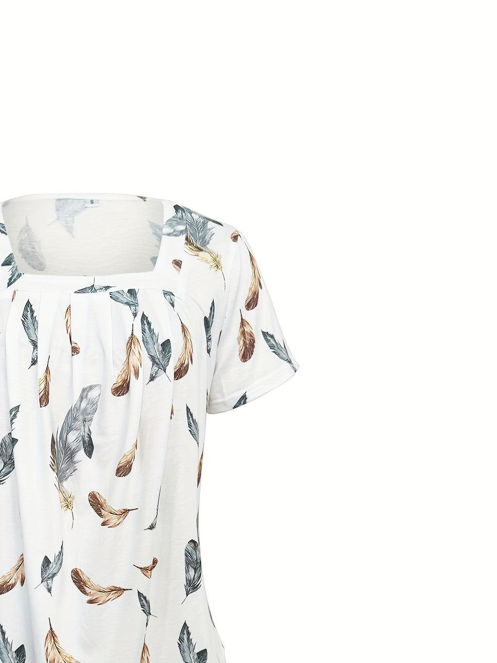 Floral Print Ruffle Hem Square Neck Short Sleeve Top Women - Flowy Pleated Blouse, Boho Summer T-Shirt, Stretch Casual Fashion Top S M L XL