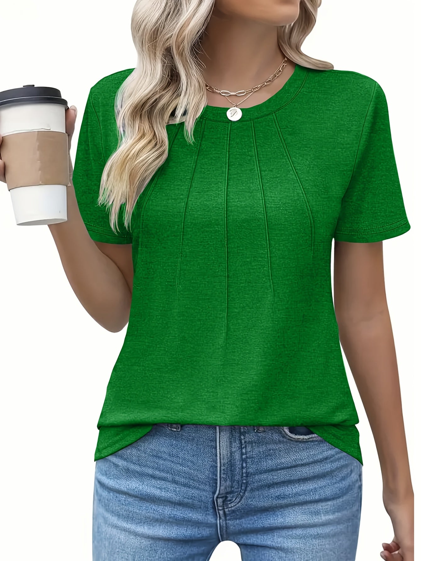 Women's Solid Color Round Neck Short Sleeve T-Shirt Casual Loose Relaxed Fit Micro Stretch Lightweight Summer Top Machine Washable S M L XL XXL