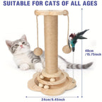 5-in-1 Wooden Cat Scratching Post Toy for Indoor Cats Tall Sisal Post 2-Level Track Ball Interactive Feather Toy Hanging Balls Cat Furniture for Kittens Adults