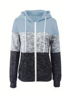 Women's Zip Up Hoodie Patchwork Print Casual Loose Sweatshirt Jacket Peacock Blue Black Dark Pink Mixed S M L XL XXL