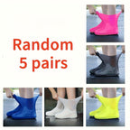 Reusable Latex Rain Boot Shoe Covers Waterproof Overshoes for Men Women & Kids – 5 Pairs Mixed Colors, One Size Fits All (EU 34-45), Durable Non-Slip Rain Protection for Outdoor Use