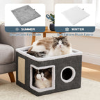 Luxury Multi-Level Cat House Indoor Outdoor 2-Layer Bed Toy Tunnel Foldable Sofa Cat Scratching Board Climbing Rope Soft Cushion Cat Play Cube Weatherproof Nylon Frame Cat Arch Stairs
