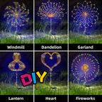 Solar Firework Lights Outdoor 2 Pack – 120 to 840 LED Waterproof Starburst Ground Stake Lights for Garden, Pathway, Lawn, Patio, Christmas, Halloween & Wedding Decoration, Warm White & Colorful