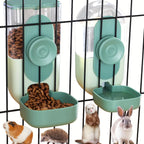 Hanging Cage Pet Feeder & Waterer Set 35oz - Auto Gravity Food & Water Dispenser for Cats Dogs Rabbits Chinchillas Ferrets Hedgehogs - Battery-Free Cage Mount Feeding Station for Small Animals (Green)