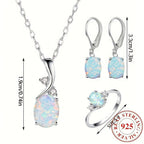 925 Sterling Silver Water Drop Opal Jewelry Set for Women – 4 Piece Necklace Earrings and Ring Set, Elegant Opal Pendant Fashion Jewelry Gift for Party Daily Wear Birthday Anniversary