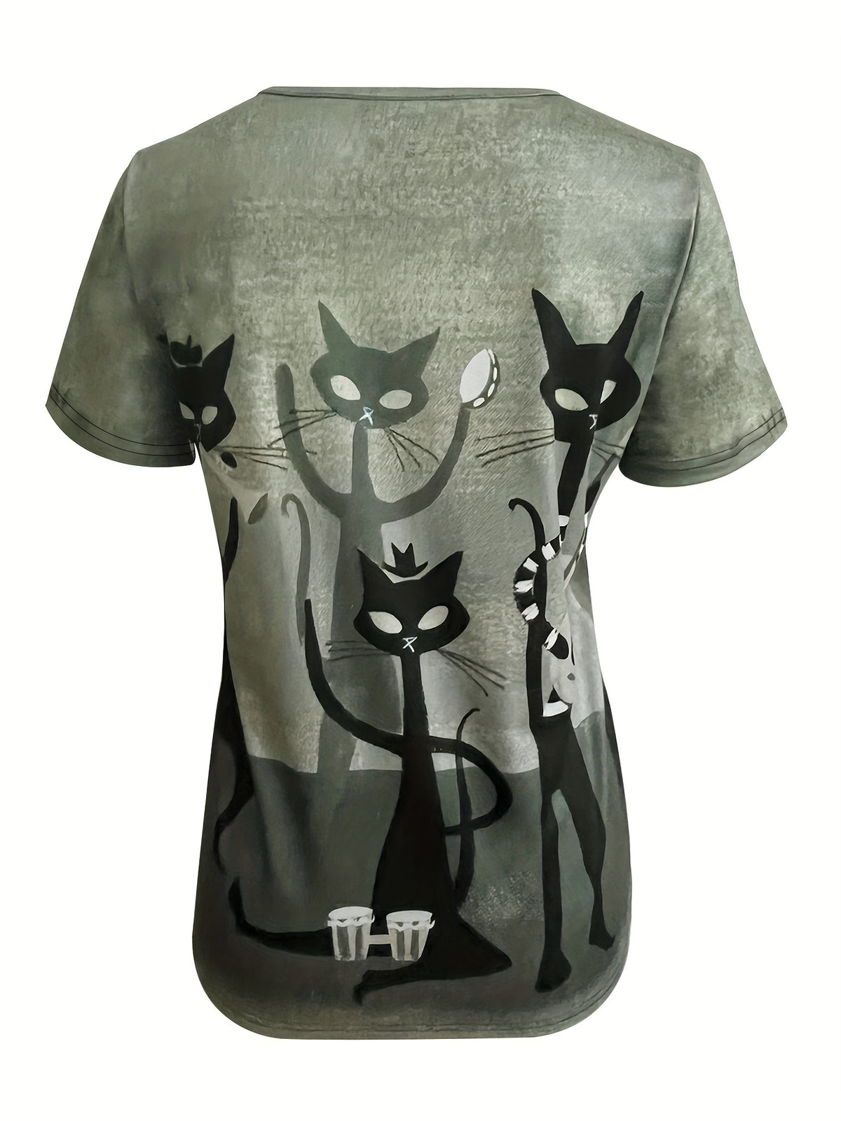 Women's V-Neck Animal Print T-Shirt – Casual Knit Stretch Top Olive Short Sleeve Everyday Tee S-XXL Soft Polyester Blend