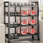 4-Tier Rolling Storage Rack with Wire Baskets & Wheels – Adjustable Metal Shelf for Kitchen Pantry Garage Bathroom Closet, Movable Standing Organizer, Housewarming Gift