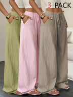 Women's Wide Leg Pants Elegant Solid Color Flowy Trousers Lightweight 100% Polyester All-Season Casual Pants S-XXL