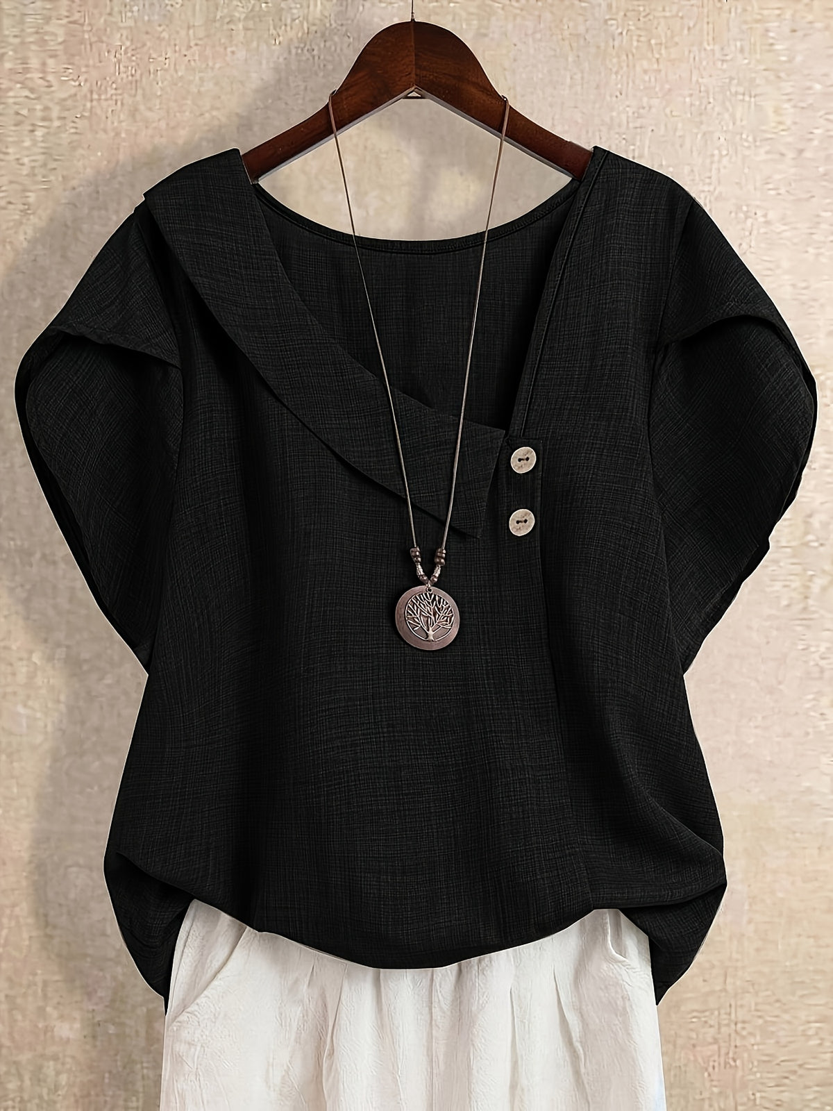Women's Solid Color Asymmetric Neck Fashion Shirt Summer Tops Elegant Casual Blouse 100% Polyester S-XXL
