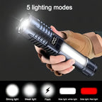 Rechargeable Tactical Flashlight 2 Pack USB COB LED – Ultra Bright 5 Modes Zoomable 200-500M Beam LCD Display for Camping Fishing Hunting Cycling Emergency
