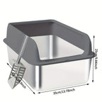 Stainless Steel Cat Litter Box High Sides Anti-Leakage Metal Litter Pan with Scoop Sifting Tray Rust-Proof Odor-Resistant Non-Stick Easy Clean Indoor Cat Toilet Medium Large Cats
