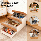 3-Tier Foldable Dog Stairs for Small Dogs – Non-Slip Nylon Pet Ramp for High Beds & Sofas, Compact Foldable Design, Brown & White, Includes Bonus Chicken Leg Plush Toy