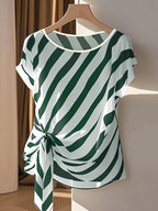 Women's Sleeveless Blouse French Style Striped Bow Detail - Semi-Sheer Round Neck Shirt Spring Summer Fall Casual Dressy Tops | Elegant French-Inspired Design Machine Washable Ladies Top