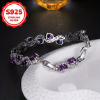 S925 Sterling Silver Purple Oval CZ Chain Bracelet for Women – Sparkling Cubic Zirconia Luxury Bracelet, Elegant Birthday & Anniversary Jewelry Gift