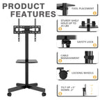 Rolling TV Stand Cart on Wheels for 23–60 Inch TVs – Height Adjustable, 88lb Capacity, VESA 400x400, Media Shelf, 360° Locking Wheels, No Wall Drilling, Mobile TV Mount