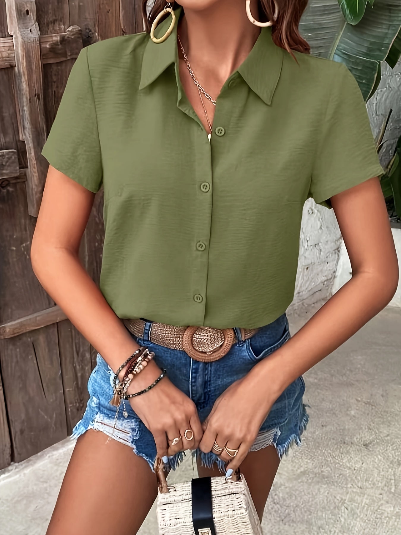 Women's Elegant Ruffle Hem Blouse Button-Front Short Sleeve Collared Shirt Navy Black Burgundy Apricot Pink Spring Summer Fall Casual Office Lightweight Polyester Top XS S M L XL