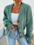Women's Ribbed Knit Cardigan Button Front V-Neck Long Sleeve - Olive Green Loose Fit Chunky Sweater, Casual Cozy Fall Winter Layering Cardigan S-XXL