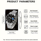 Men's Stainless Steel Chronograph Quartz Watch Set with Necklace & Bracelet – 3-Piece Business Analog World Time Jewelry Gift Set for Professional Formal Events