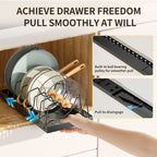 Pull-Out Pot & Pan Cabinet Organizer with Sliding Lid Rack – 8/16 Adjustable Dividers, Drill-Free Install, Kitchen Sliding Storage Box for Lids, Baking Tools & Plates – 1pc or 2pcs, Black & White