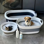 Collapsible Pet Bathtub with Grooming Brush Set – Portable Foldable Dog Cat Bath Tub for Small Pets, Travel & Camping Ready, Multi-Purpose Washing Basin for Home & Outdoor Use