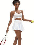 Women's Athletic Pleated Tennis Skort 3-Pack High Waist with Pockets Stretchy Polyester Yoga Skirt Machine Washable Side Tie Detail Comfort Fit for Tennis Yoga Gym Dance Sizes S-XXL