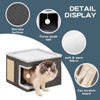 Luxury Multi-Level Cat House Indoor Outdoor 2-Layer Bed Toy Tunnel Foldable Sofa Cat Scratching Board Climbing Rope Soft Cushion Cat Play Cube Weatherproof Nylon Frame Cat Arch Stairs