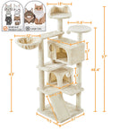 57-Inch Multilevel Cat Tree Tower with 2 Condos – Sisal Scratching Posts, Dangling Ball, Round Platform & Ladder for Indoor Kittens & Small Cats, 6 Colors, Christmas Gift for Cat Lovers