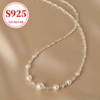 925 Sterling Silver Freshwater Pearl Necklace for Women – Elegant Retro Luxury Jewelry for Marriage Proposals, Engagements, Anniversaries, Valentine's Day, Daily Wear, Dates & Parties