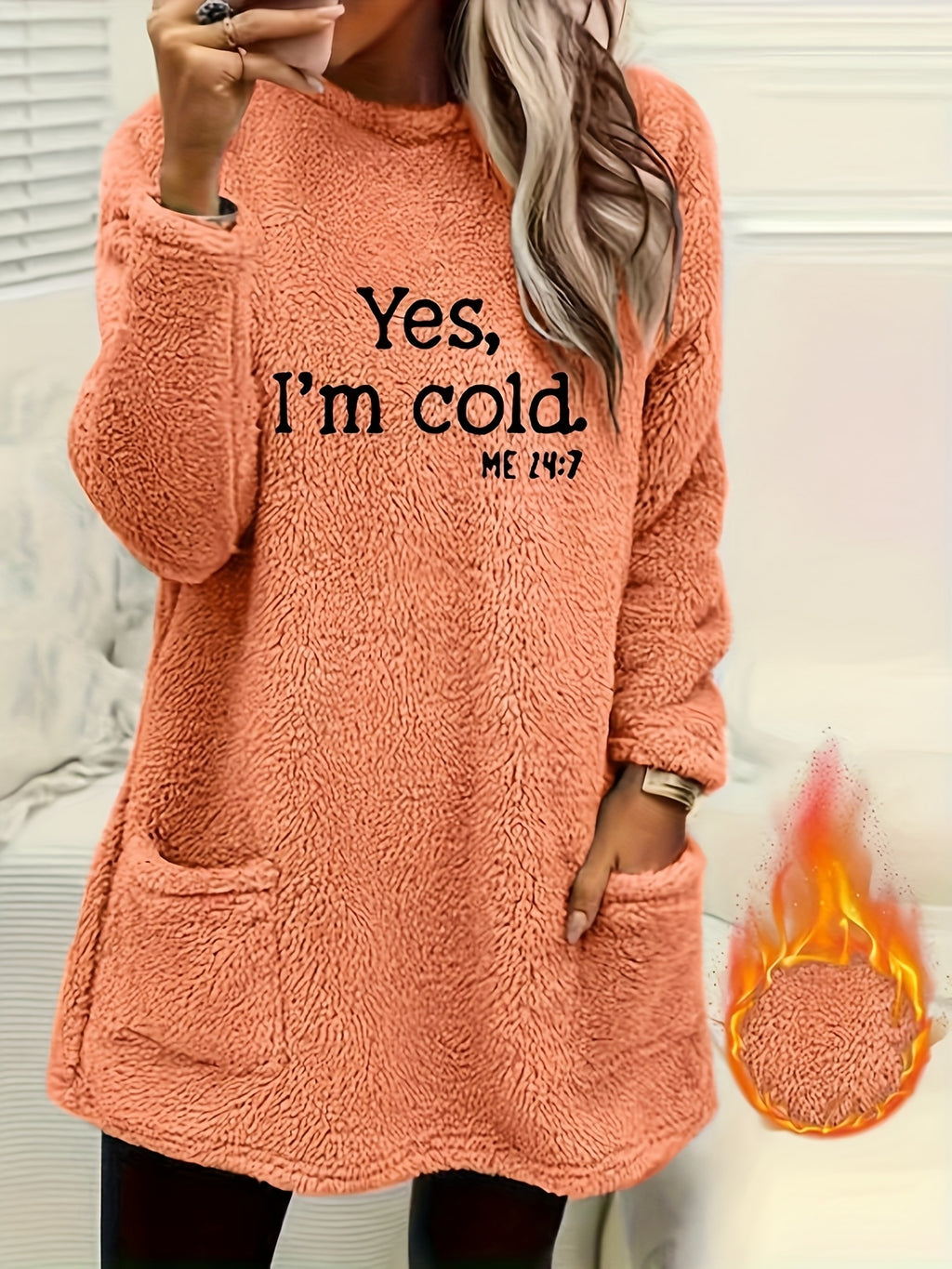 Women's Double-Sided Letter Print Sweatshirt – 100% Polyester Crew Neck Long Sleeve Casual Pullover with Pocket for Fall Winter