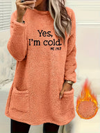 Women's Double-Sided Letter Print Sweatshirt – 100% Polyester Crew Neck Long Sleeve Casual Pullover with Pocket for Fall Winter