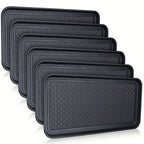 Waterproof Dog Feeding Mat 6pc - Anti-Slip Pet Food Bowl Mat Tray 30x15x1.2 Inch for Dogs Cats Indoor Outdoor Floor Protection - Multi-Purpose Boot Tray Shoe Mat Black