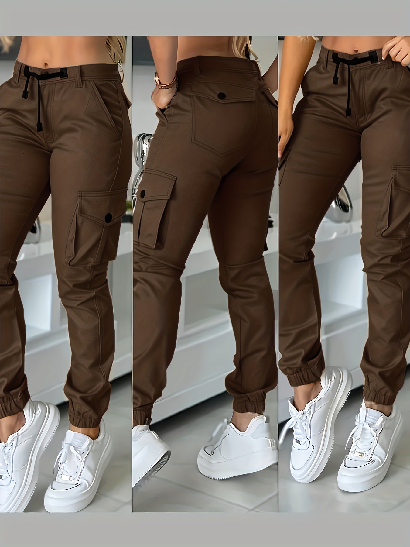 Women's High Waist Cargo Joggers Ankle Pants with Drawstring Pockets Slim Fit Casual Trousers Spring Autumn Black Khaki Grey XS-XL