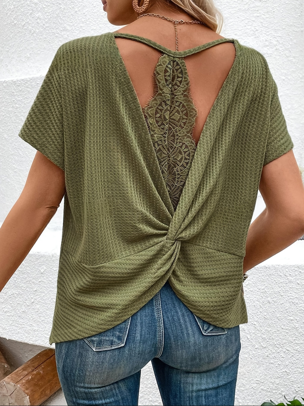 Women's Lace Patchwork T-Shirt - Solid Color Short Sleeve Top Casual Summer Blouse Elegant Fashion Ladies Tee New Arrival